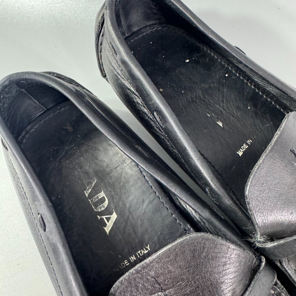 Prada Black Leather Horsebit Driving Loafers - Picture 12 of 14